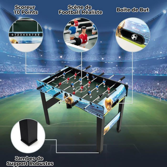 COSTWAY Tafelvoetbaltafel 94 cm voor 4 volwassenen en kinderen - 2 scoreborden van 10 punten - 14 kleurrijke spelers - 2 ballen - 4 afneembare poten - Hout