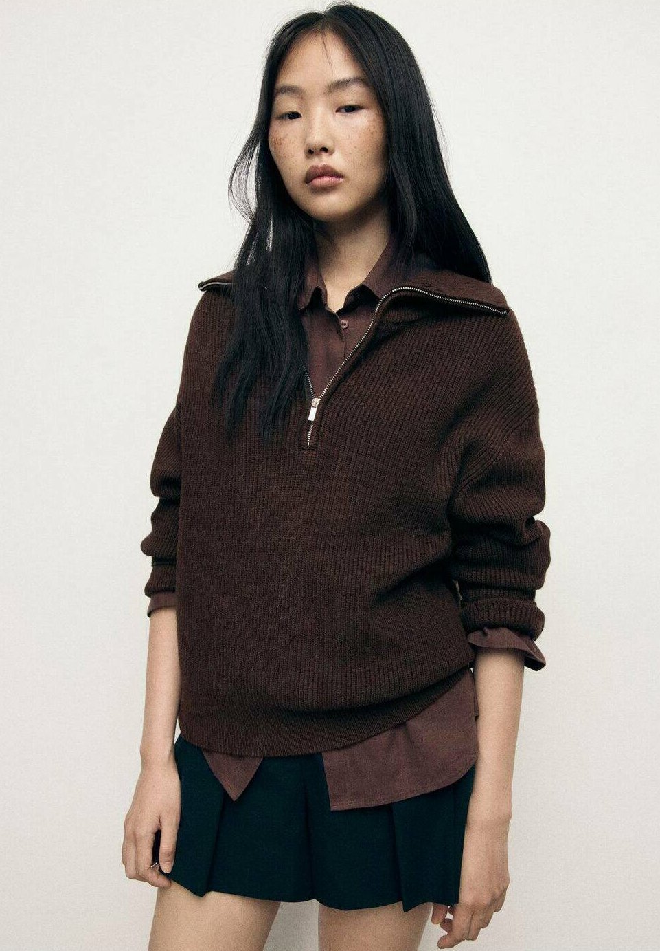 Pull Mango ZIPPER - marron