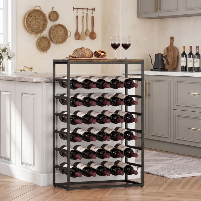 Botellero - HOMCOM - 30 botellas y 6 niveles - estilo industrial - estructura metálica - 59x30x88,5 cm - marrón rústico