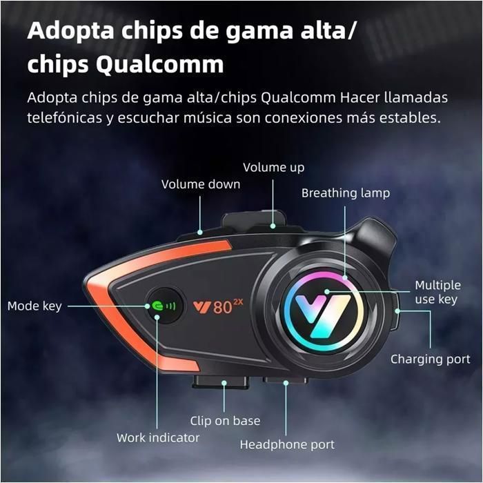 Intercomunicador Bluetooth para capacete de motocicleta, alcance de 500m, classificação IPX67, bateria de 1000mAh.