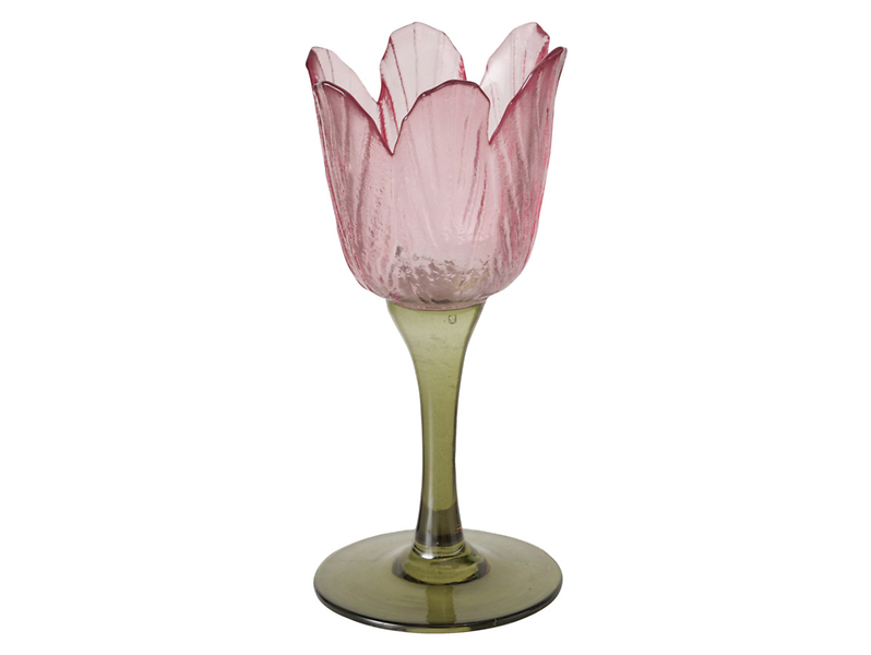 Świecznik szklany na tealight Flores 17 cm ciemnoróżowy