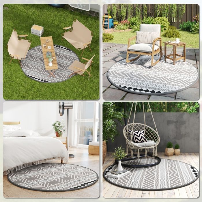 Outsunny - Alfombra de exterior - PP - 180x180x0,3cm - Gris oscuro, blanco y negro