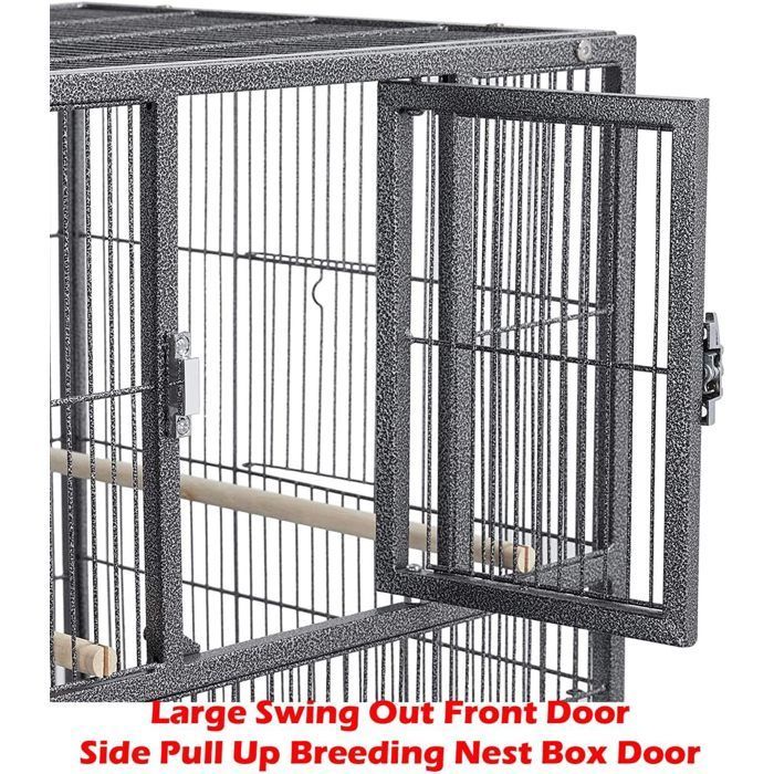 HELLO - Large bird cage - with stand and wheels - for cockatoos, budgies, canaries, parrots - steel - 109*95*45.5CM - Black