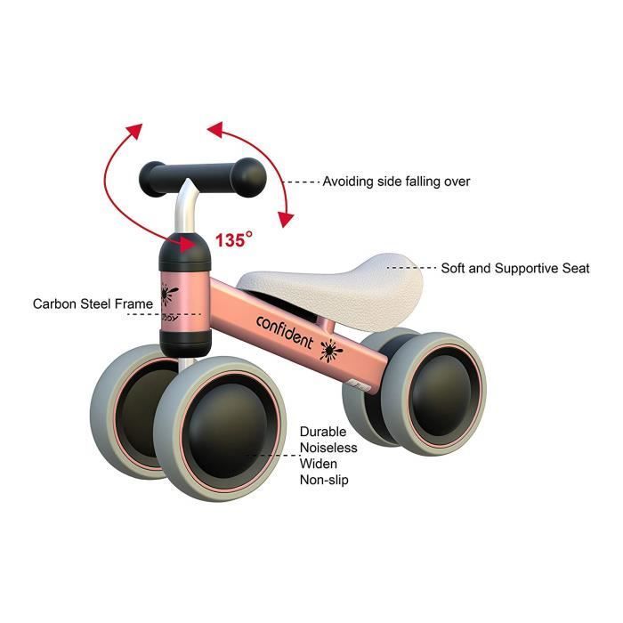 Moto/Bicicletta cavalcabile per bambini di 1 anno, giocattolo per bambini dai 10 ai 18 mesi, veicolo senza pedali, rosa