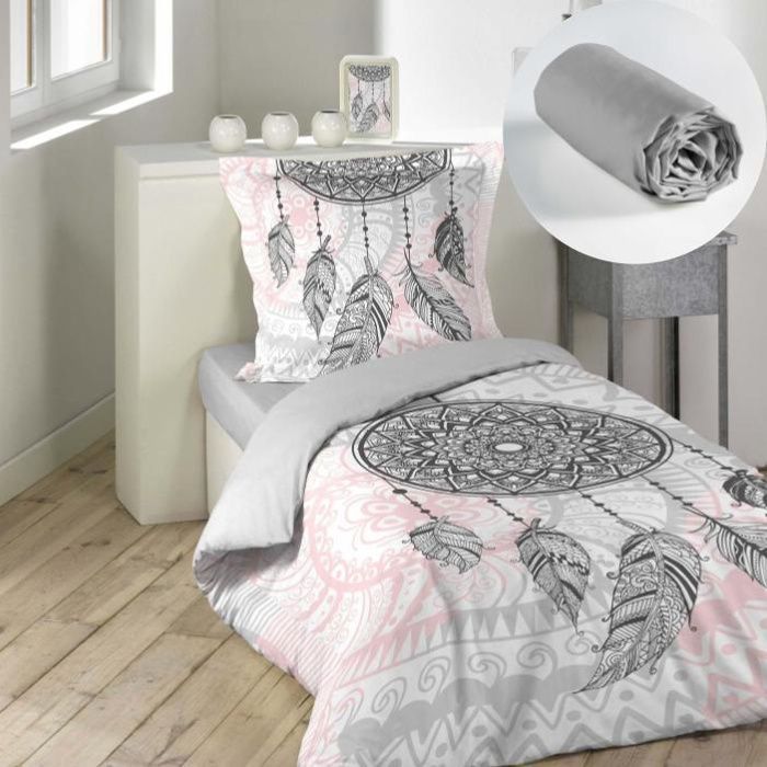 Children's duvet cover set 140x200 cm Namaste + fitted sheet 90x190 Grey