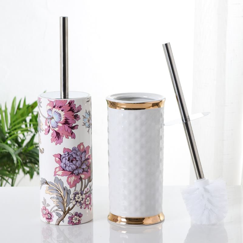 Base de cerámica para inodoro, sin perforar, cepillo de limpieza para baño doméstico, mango largo de acero inoxidable, juego de cepillos para inodoro estilo europeo