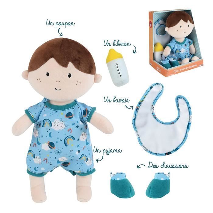 Poupon en peluche Jade 30cm - Rose - Accessoires inclus - Pour enfants à partir de 12 mois