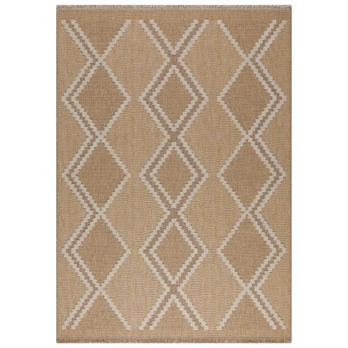 Alfombra de interior/exterior con aspecto de yute y estampado de rombos - NAZAR RUGS - 160x230 cm - Natural - Amarillo