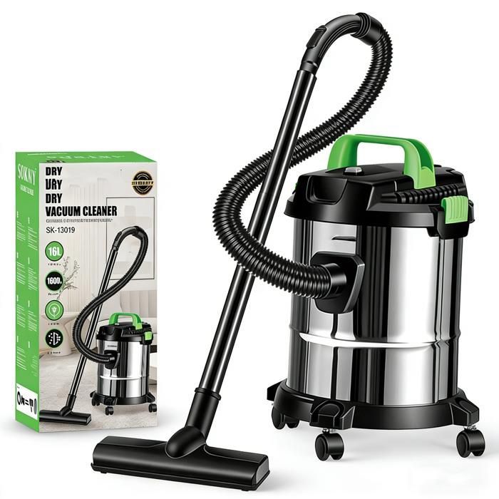 Aspiradora vertical sin bolsa de 2500 W y 16 L para uso en seco y húmedo, aspiradora industrial con ruedas, duradera y resistente.