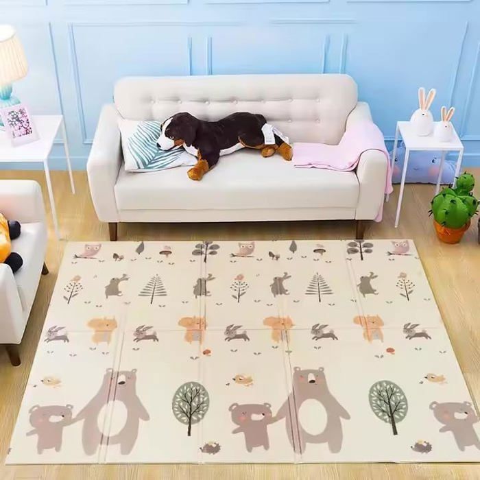 Tapis de Jeu pour Bebe 180 x150 x1cm Tapis de Sol XXL en Mousse Epais Pliable Reversible - 2 Design -