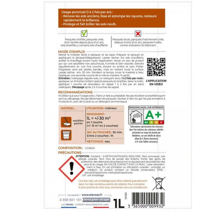 Rénovateur longue durée parquets sols stratifiés - brillant - 1 L