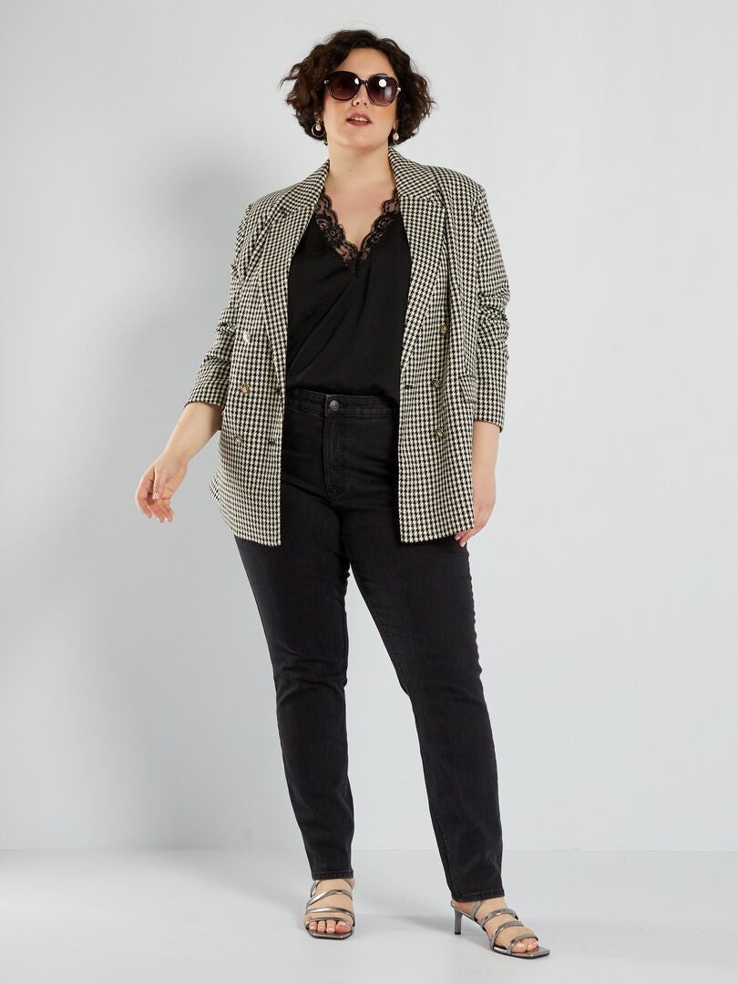 Blouse met V-hals en kant - Zwart