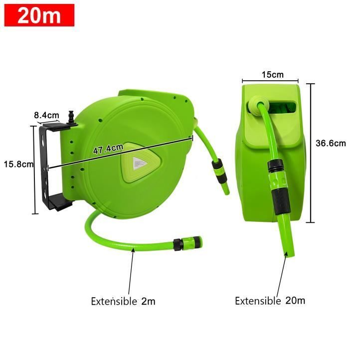 Enrollador automático de manguera de jardín LZQ para montaje en pared - 18 m + 2 m, verde