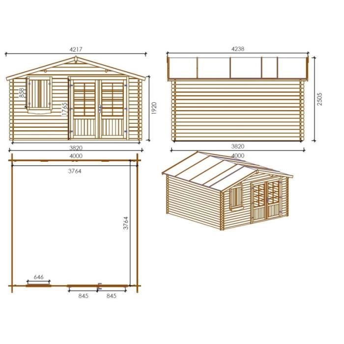 Houten tuinschuur 16m² 4x4m Geïmpregneerd 28mm dik Kleur: bruin | DOM181 | ALTANKA