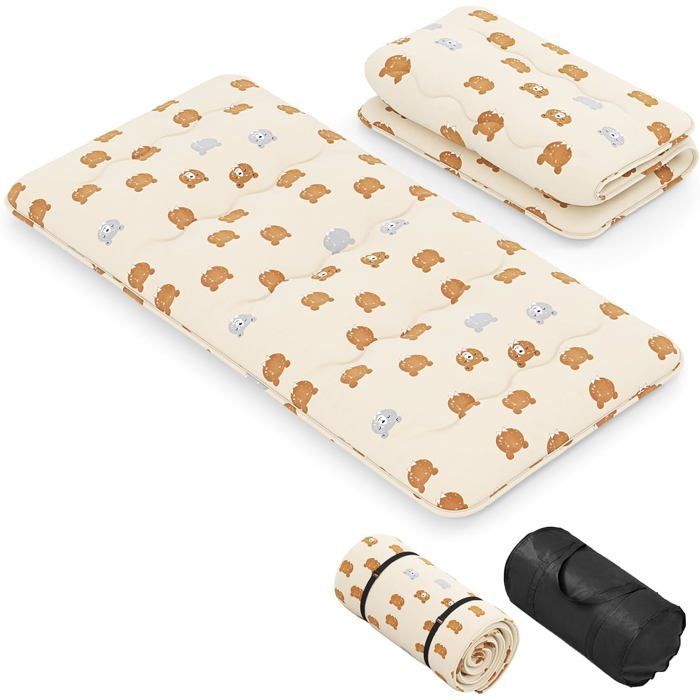 Colchón futón japonés GIANTEX, 1 persona, 90x200 cm - Cama enrollable para el suelo, portátil con bolsa de transporte, marrón