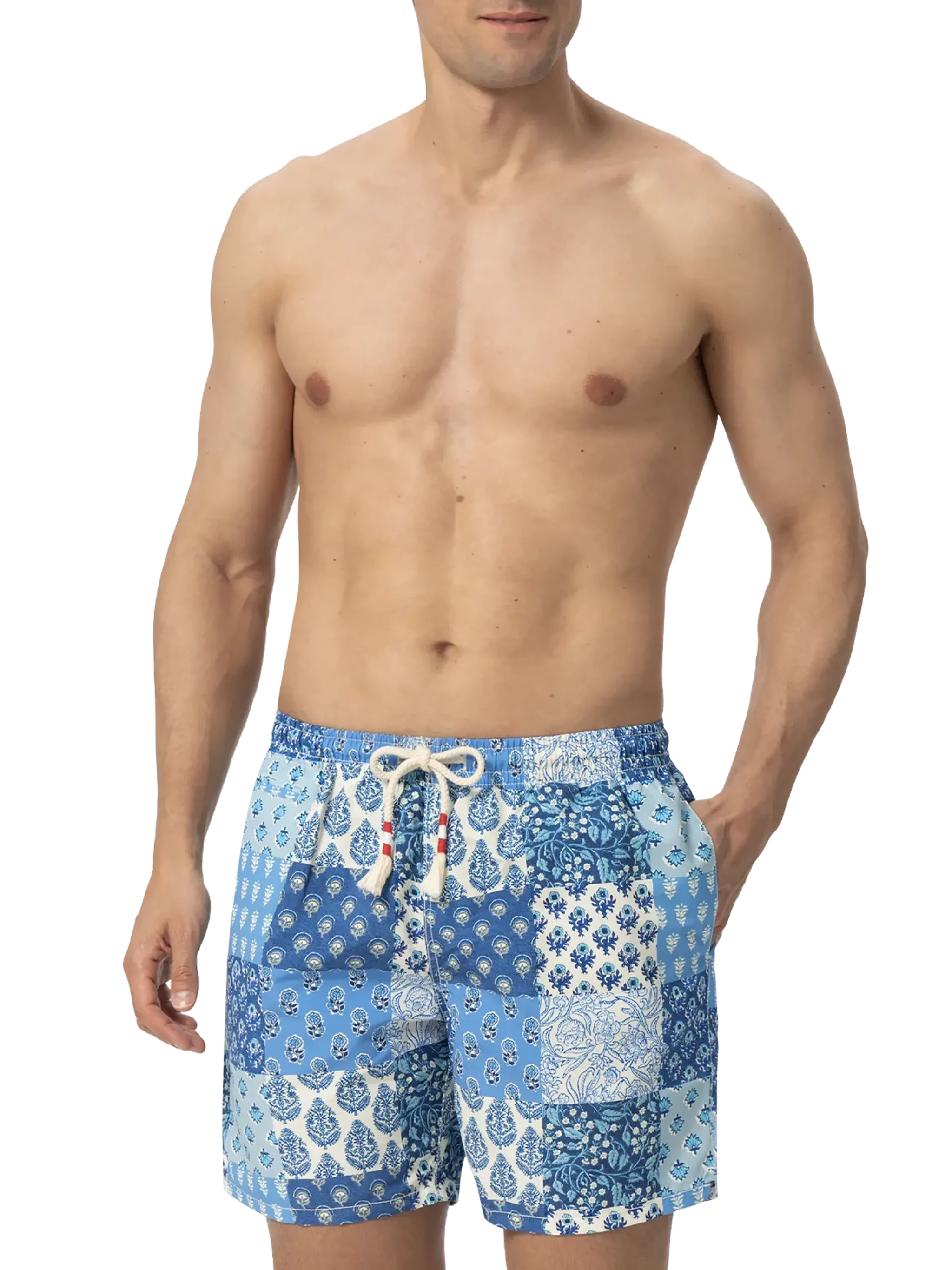 Costume mare lunghezza media Caprese con stampa fiori patch