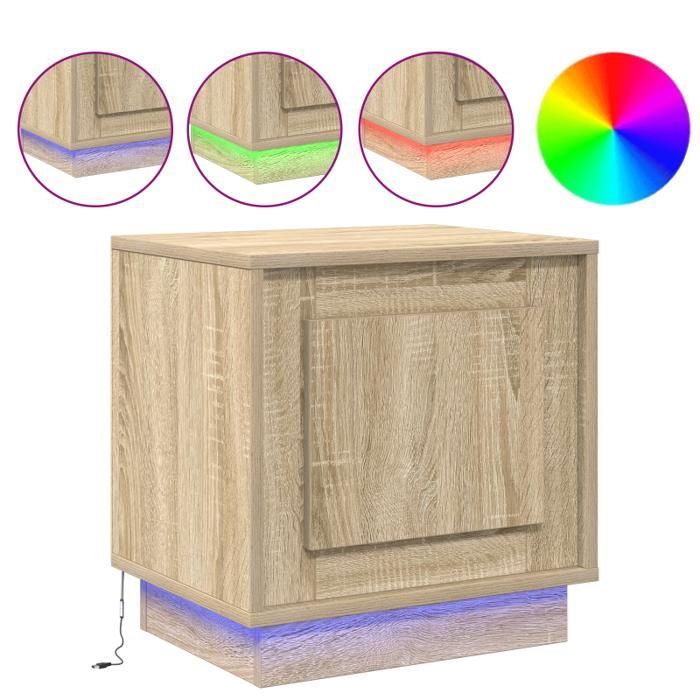 Table de chevet - Chêne Sonoma - 1 tiroir - Éclairage LED - Style contemporain