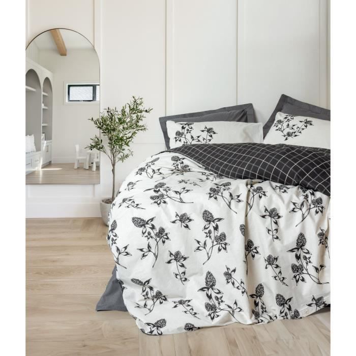 Bedding set - 1 duvet cover 220 x 240 cm + 2 pillowcases 60 x 60 cm - 100% reinforced cotton - Anthracite