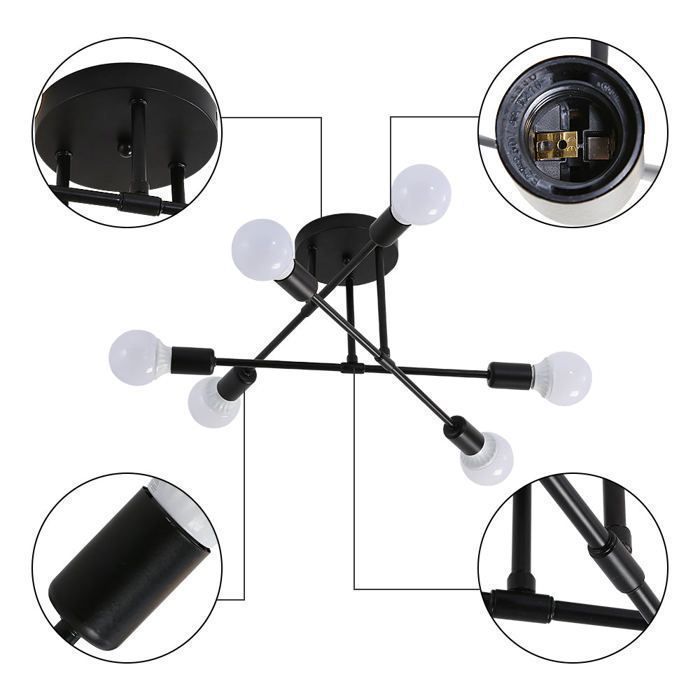 DORLINK Plafonnier Industriel E27 – Lustre Plafonnier Rétro en Métal – Luminaire Intérieur pour Salon Chambre Couloir