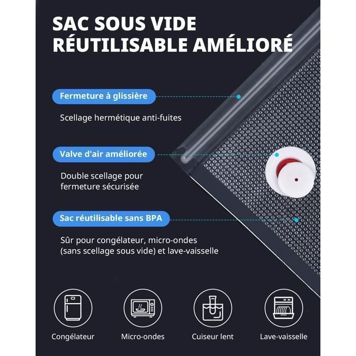 AIRMSEN Machine Sous Vide Portable avec 33 Sacs Fresh et 2 bouchons à vin, Scelleuse Sous Vide Mini pour Voyages et Camping