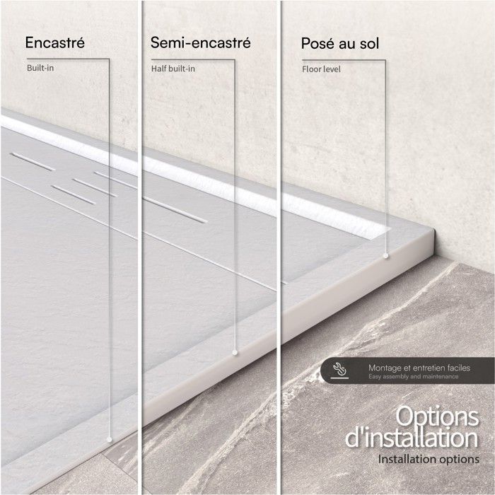 HIEMAL Shower tray + drain in stone-colored look - White, Model - 90 x 170 cm