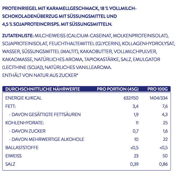 50% Proteine-Riegel Ciocolată-Caramel, Set 6 (6 x 45 g = 270 g)