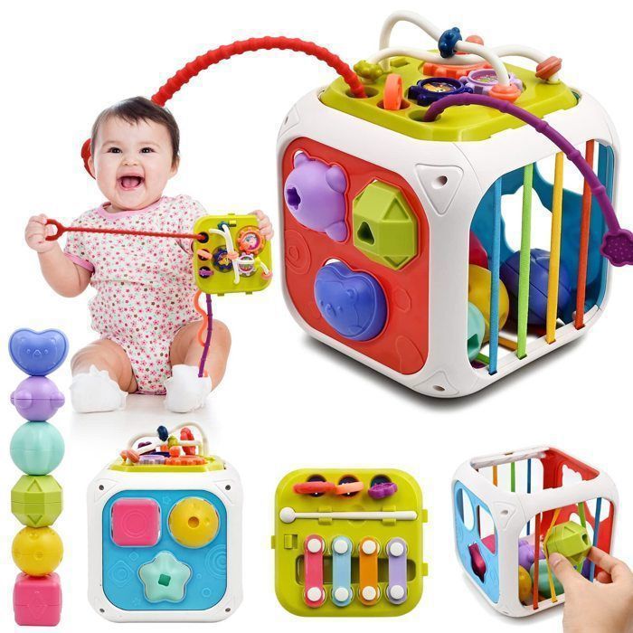 Jouet Montessori 7 en 1 pour Bébé 6-36 Mois, Cube d'Activité Éducatif pour Fille et Garçon, Cadeau Anniversaire Noël
