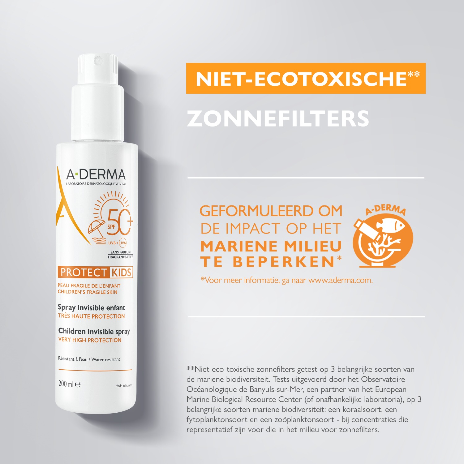 A-DERMA Zonnebrandcrème voor Kinderen Protect KIDS Onzichtbare Spray voor Kinderen SPF 50+ - 200 ml