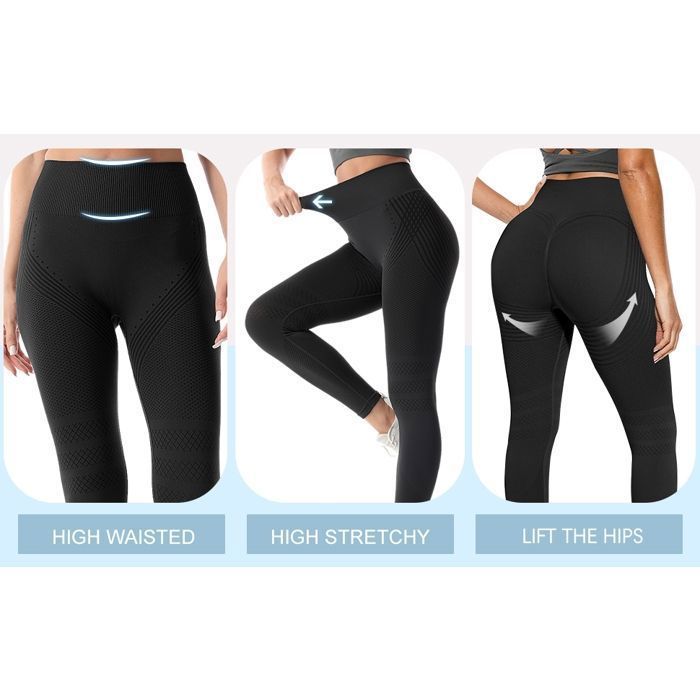Set van 2 damesleggings tegen cellulitis, 3D compressie afslankende push-up leggings, hoge taille, zwart/donkergrijs