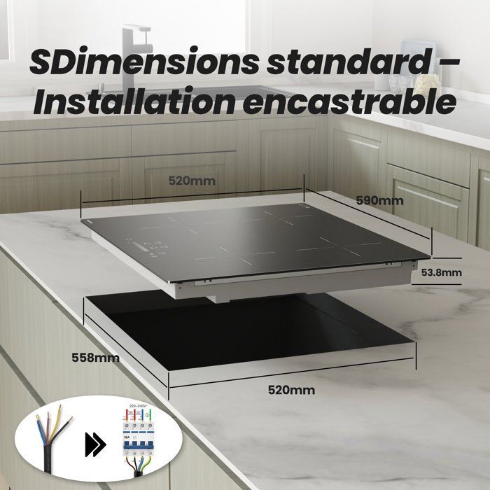 FIREGAS induction hob, 4 zones, 7400 W, fast and precise cooking, 59 cm