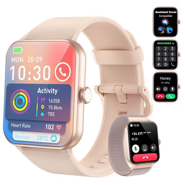 Blackview naisten älykello Bluetooth-puheluilla, 1,83 tuuman HD-näyttö, urheiluälykello, musiikkisoitin, SpO2-seuranta, uniseuranta, sääseuranta, yhteensopiva Androidin ja iOS:n kanssa, vaaleanpunainen