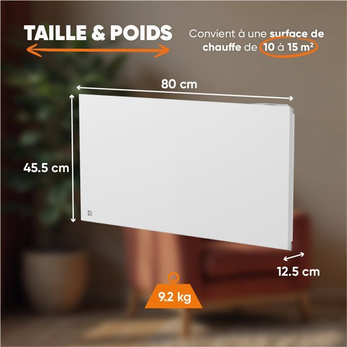 WiFi-connected fixed electric radiator with ceramic dry inertia - BESTHERM - NESSA CONNECT 1500W - horizontal white - NF