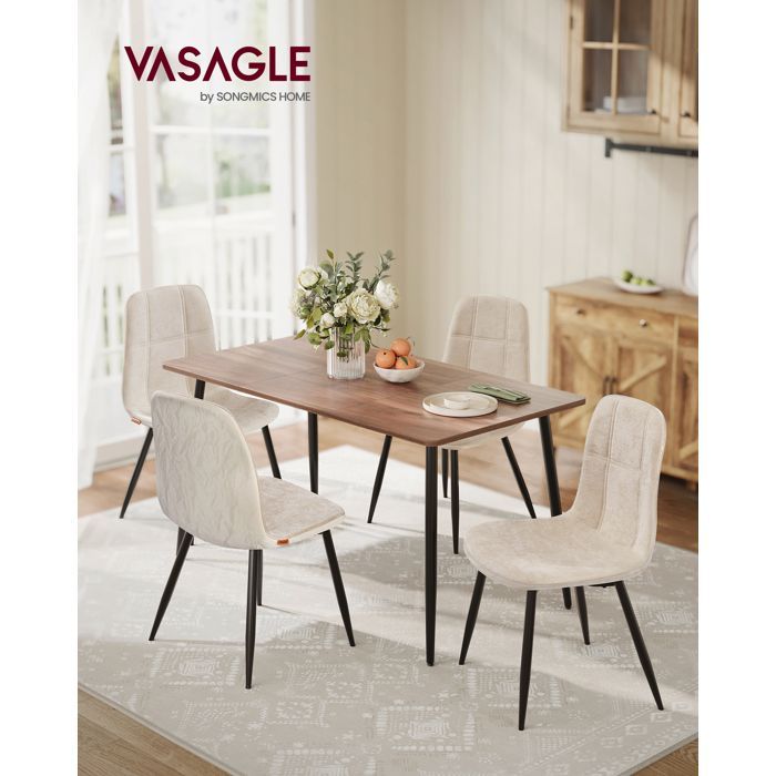 VASAGLE Chaises de Salle à Manger, Lot de 4, Support Métallique, Pieds Réglables, Tissu Chenille, PU Texturé Glacé, Blanc Crème