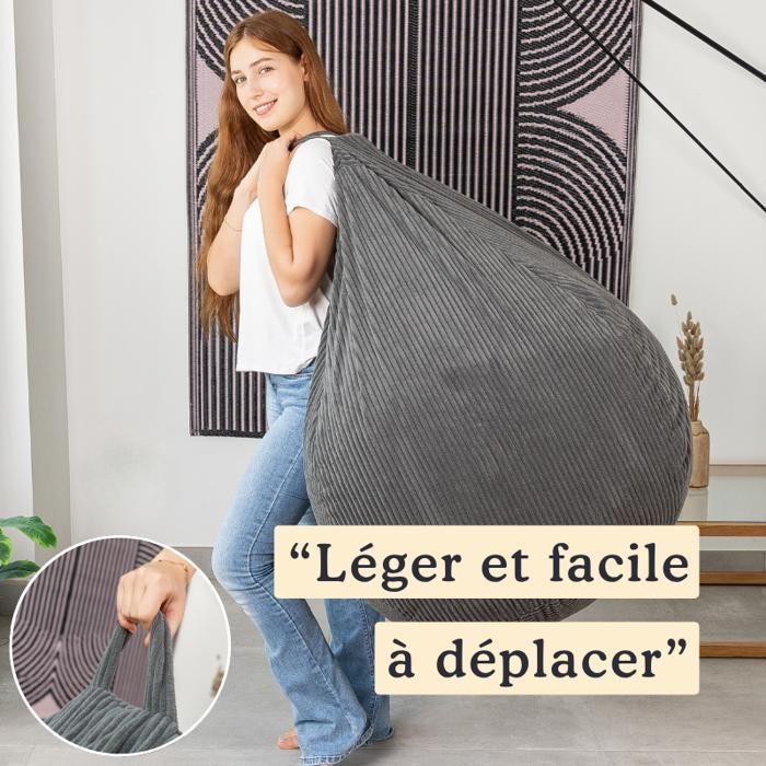 Sillón tipo puf de pana desmontable - 105x85 cm - Bananair - Gris oscuro. Hecho en Francia.