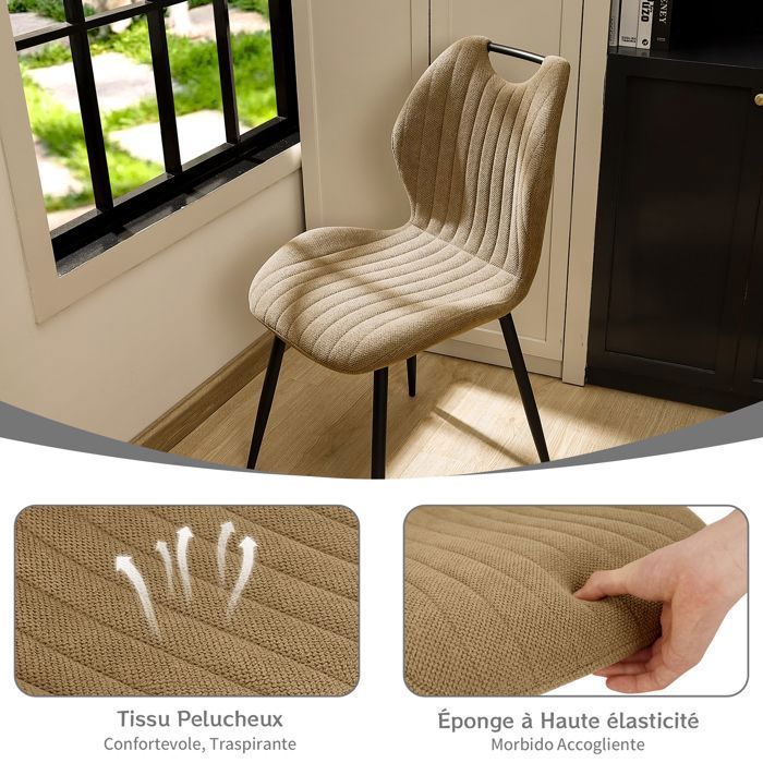 WAFTING Lot de 6 Chaises de Salle à Manger, Chaise de Cuisine, Chaise de salon, Dossier en Tissu et Pieds en Métal, Marron