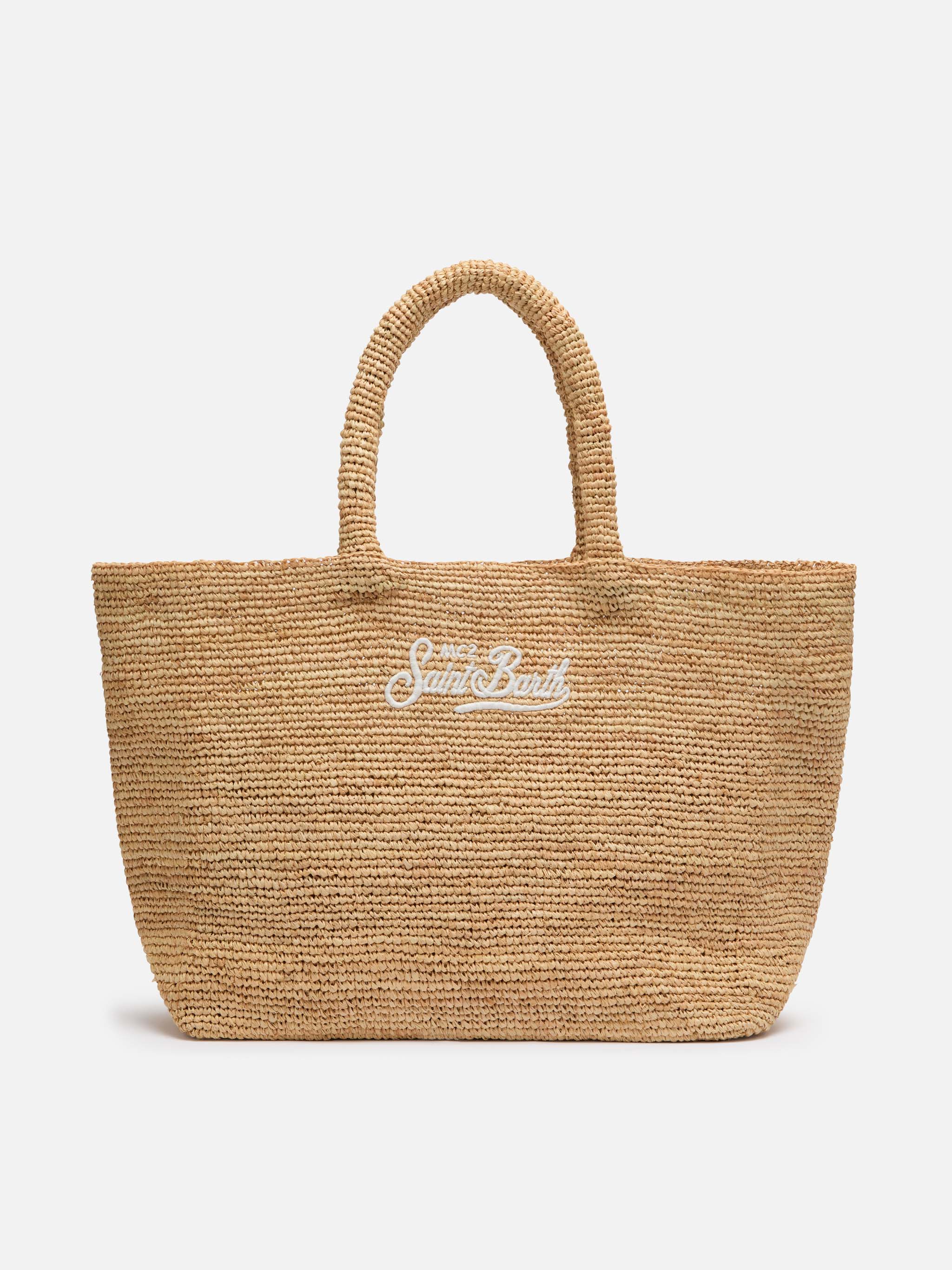 Rafia Beach Bag beige con pochette interna in cotone