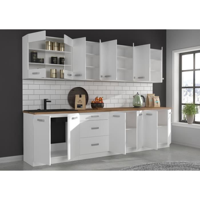 Cucina angolare completa ATLAS con 8 elementi (reversibile destra/sinistra) - Finitura bianca - L270 cm - Piano di lavoro non incluso