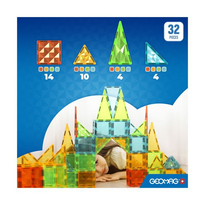 Magnetische tegels - GEOMAG - Tegels Gems 4101 - 32 stuks - Geometrische vormen - Kristaleffect