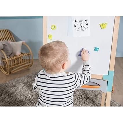 Smoby - Caballete de madera de doble cara - Pizarra y pizarra magnética - Plegable y regulable en altura - 80 accesorios - A partir de 3 años