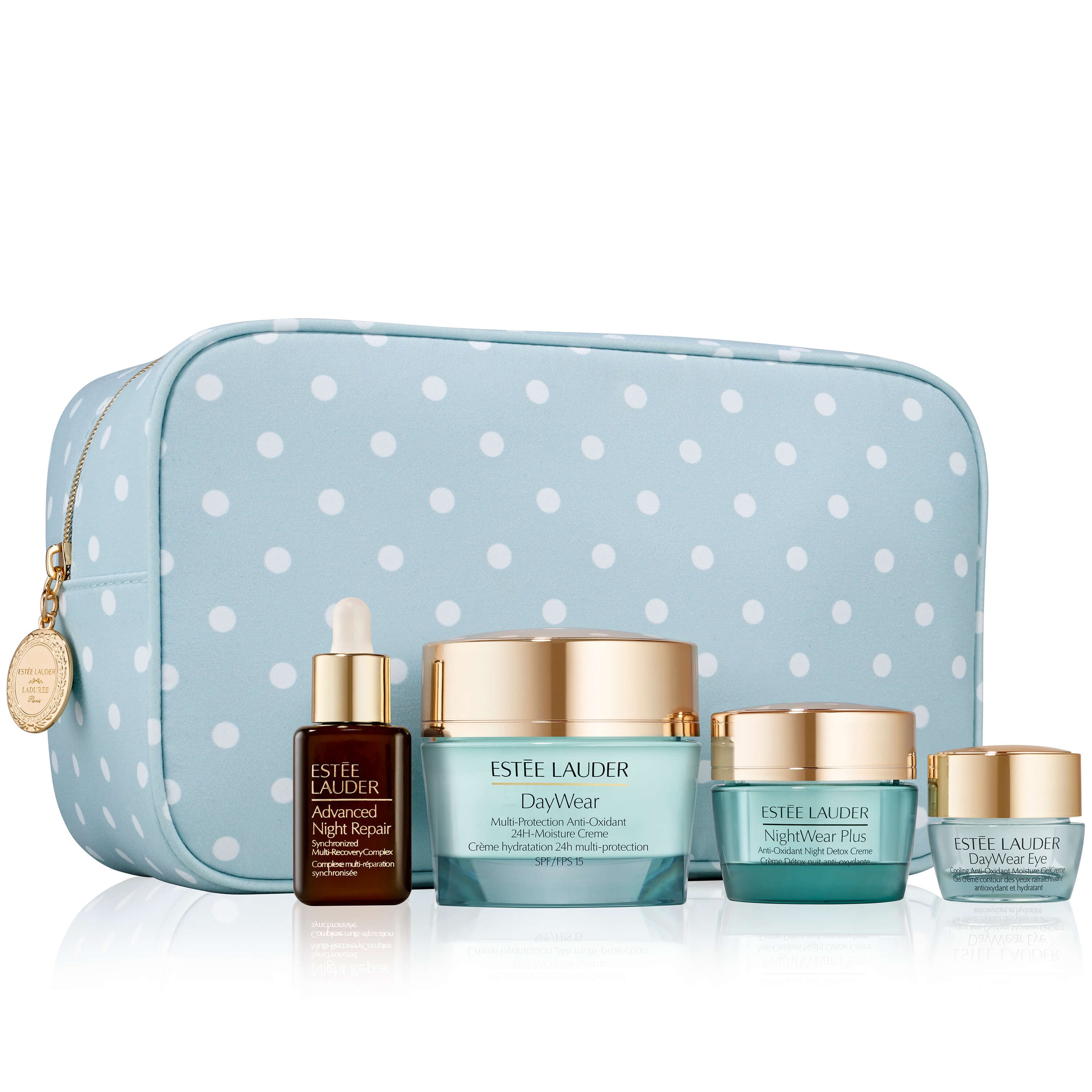 DayWear SET Idratazione Detox - DayWear Skincare - Cofanetto Primi Segni, Crema viso giorno primi segni , Contorno occhi idratante, Siero viso antirughe, Siero viso effetto globale, Tratt. viso notte primi segni , Pochette