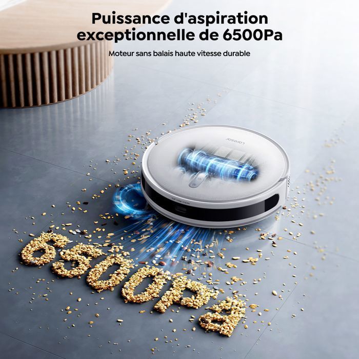 Laresar L10-Aspirateur Robot Laveur 3 en 1 -6500Pa/180 min-SoF LiDAR Navigaton-WiFi/Alexa/APP-Poils d’animaux-Tapis