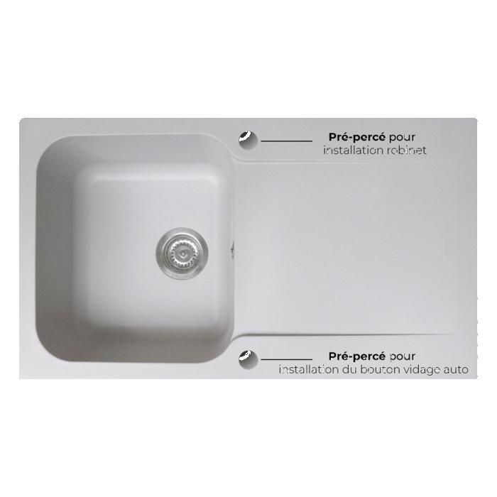 Lavabo liscio reversibile con 1 vasca e 1 gocciolatoio in resina - Grigio - Essebagno