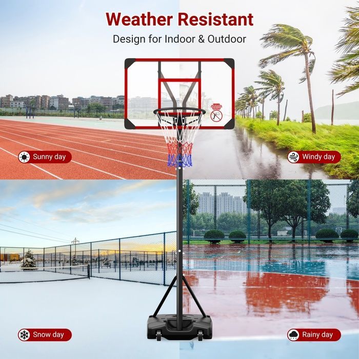 Basketball Hoop - NECHE - Adjustable Height 147-260CM - On Wheels - Red