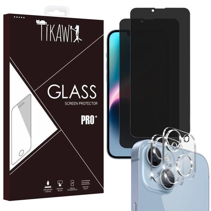 Protector de pantalla de vidrio templado Tikawi x4 anti-espía para iPhone 14 (6.1