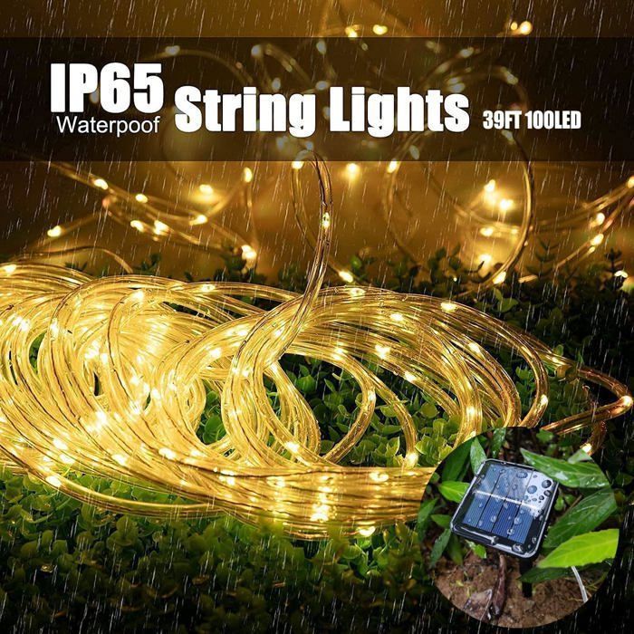 Guirnalda de luces solares YYV de 11,9 m, resistente al agua IP65, con 100 LED para uso exterior, ideal para fiestas, Navidad y decoración de árboles.