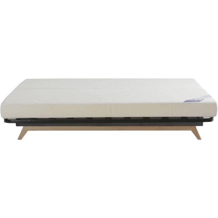 Sofá cama clic-clac de 3 plazas - Colchón DUNLOPILLO de 13 cm de grosor - Espuma de alta resiliencia de 35 kg/m³ - Tejido gris - Fabricado en Francia