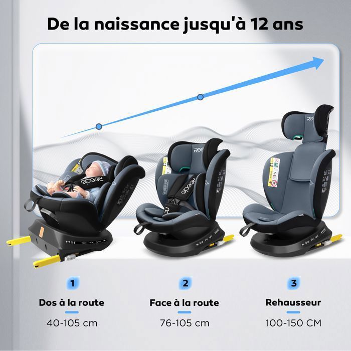 Cadeira auto giratória Reecle i-Size 360° ISOFIX, 40-150 cm, do nascimento aos 12 anos (0-36 kg), ECE R129, preta