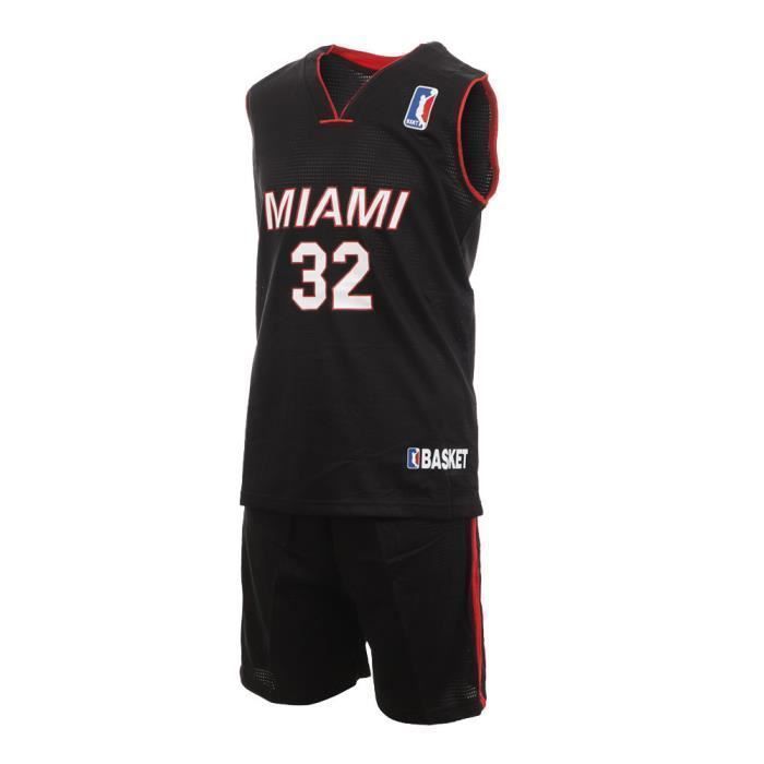 Ensemble de basket - Miami Heat - Noir/Rouge - Maillot + Short floqué - 100% polyester