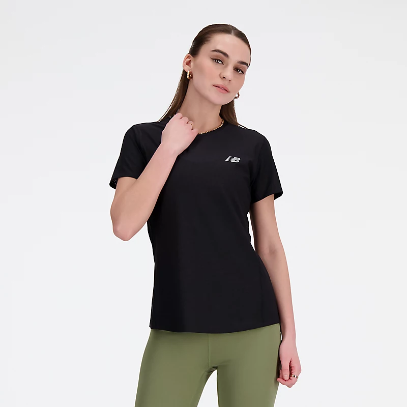 Damska koszulka żakardowa T-shirt slim - CZARNY