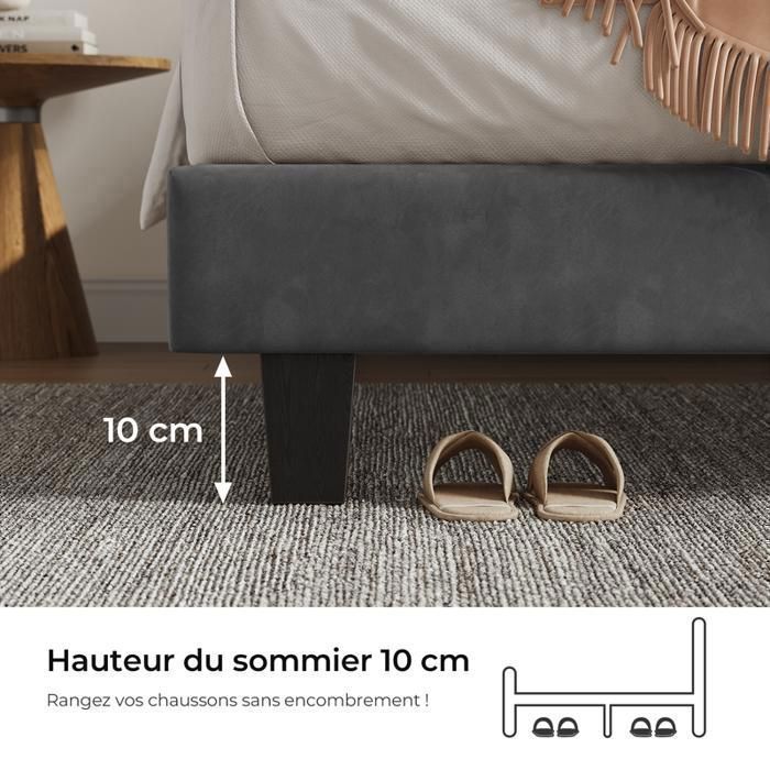HavenlyHome 140x190 cm Bed, Upholstered Linen Bed with Headboard, Double Bed with Slatted Base, Adult Bed for 2 People, Grey